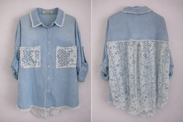 Chemise denim & dentelle fleurie