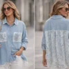 Chemise denim & dentelle fleurie