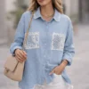 Chemise denim & dentelle fleurie
