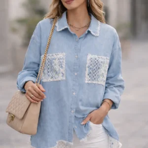 Chemise denim & dentelle fleurie