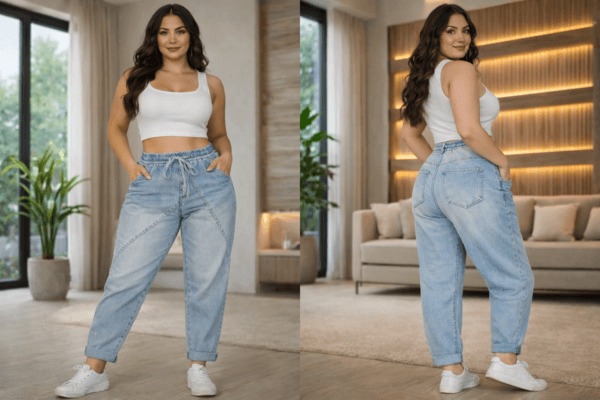 Jean en denim bleu clair à coupe ample