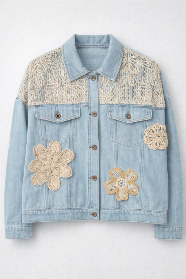 ChatGPT Image 21 févr. 2026, 18_37_38 Veste en jean bleu clair au style romantique et bohème