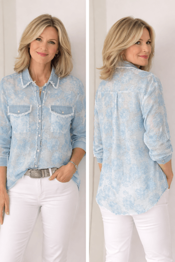 Chemise léger bleu motif floral