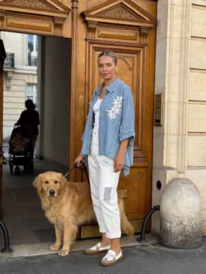 Chemise en denim bleu clair à coupe ample 3251-L